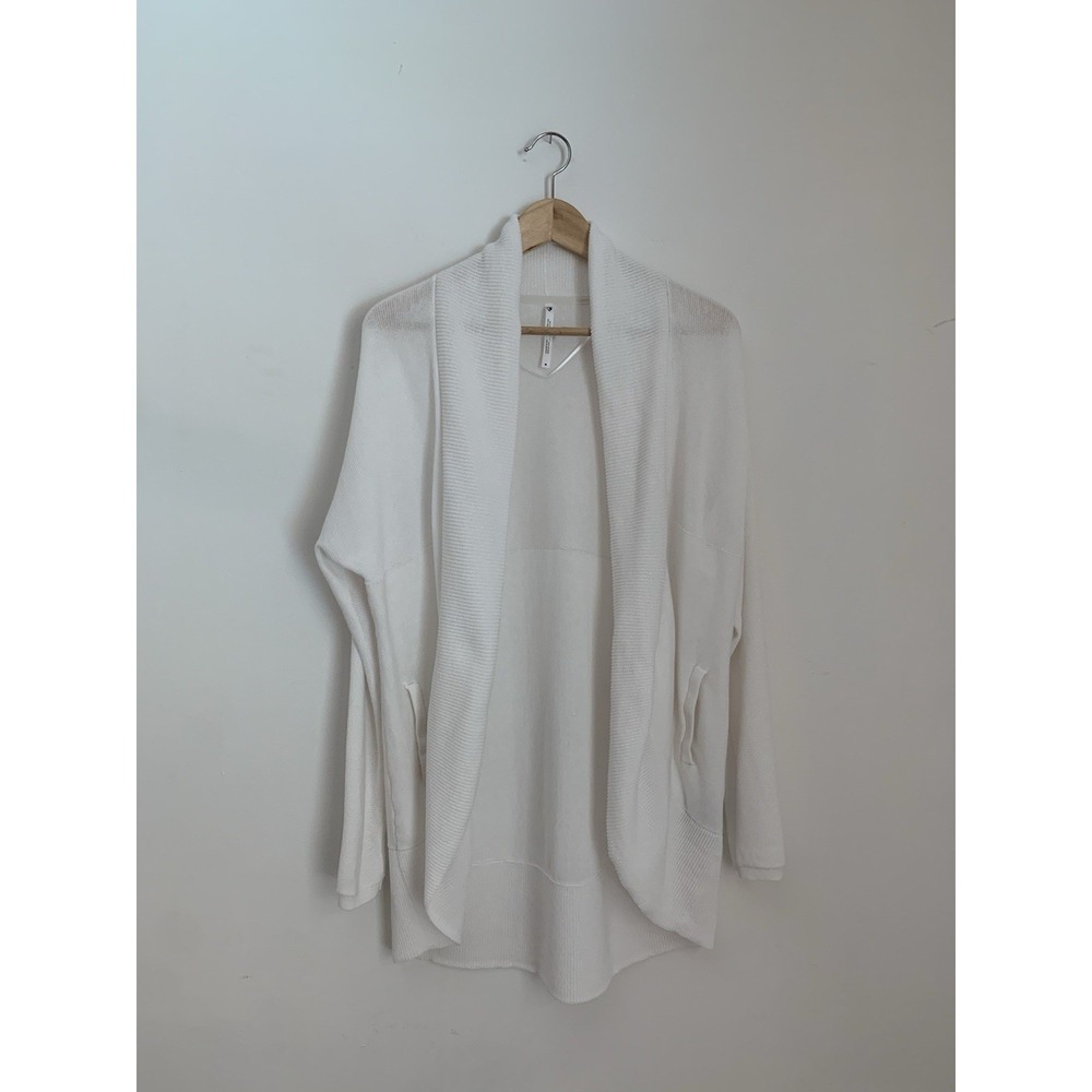 Kuhl Geneva Long Cardigan Women Sz M White Open Pockets Organic Cotton Blend